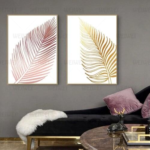 Mondern Pink and Gold Leaves Canvas Painting Posters and Print Wall Decor Art Pictures Design for Living Home Room Decor