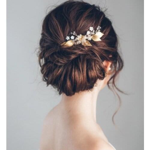 Bridal Hair Accessories Pearl Flower Gold Leaf U Hair Clip Crystal Rhinestone Bride Hair Sticks Pin Hearwear Wedding Jewelry