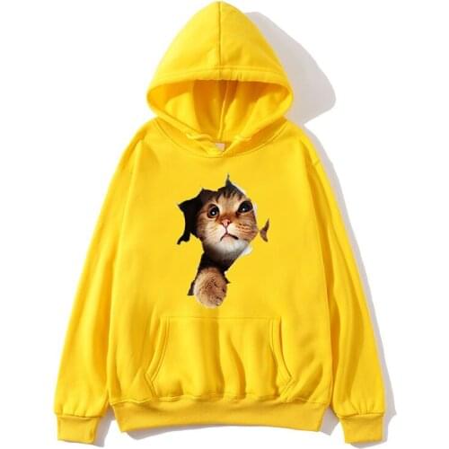 Autumn hip hop Loose Casual Hoodies Sweat Men 3D cat fleece Cartoon print pullover Sweatshirts