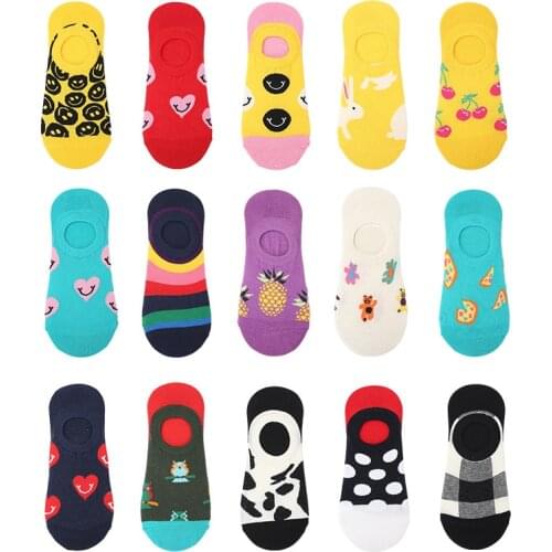 Unisex Kawaii Cartoon Fruits Woman Socks Cotton Thin Silicone Antiskid Invisible Funny Socks Women for Spring Summer 42702