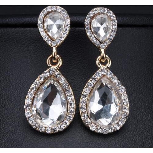 High Quality Fashion Wedding Accessories Jewelry for Bridal Gold/Silver Plated Charm Crystal Water Drop Dangle Earring for Women