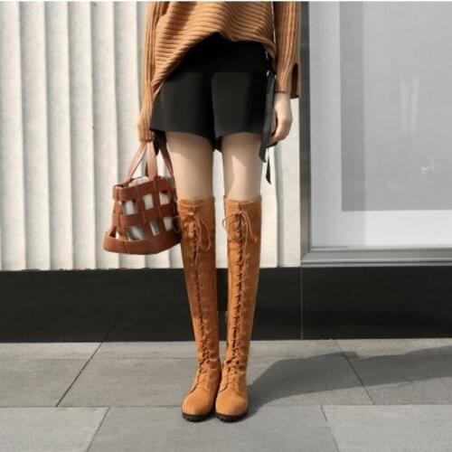 Sexy Women Over The Knee Boots Lace Up Women Booties Zipper Warm Fur Ladies Shoes Thigh High Female Boots Big Size 33-45