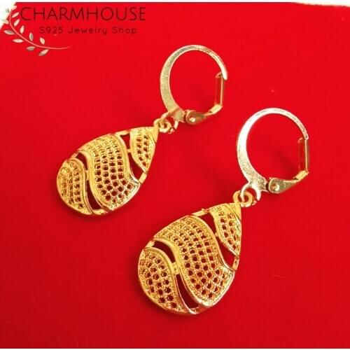 24K Gold Filled Earrings For Women Exquisite Waterdrop Earing Statement Jewelry Pendiente Mujer Brincos Femme Wedding Jewelry