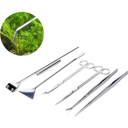 1 PC Ship Stainless Aquarium Tank Aquatic Plant Maintenance Curve & Straight Tweezers Curved Scissors Tools 5 Styles