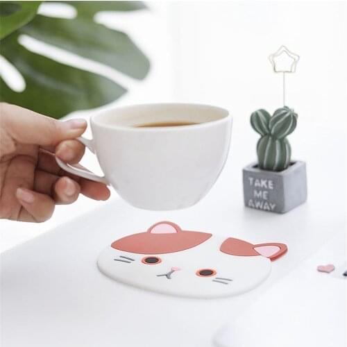 1pcs Silicone Cat Coaster Pad Placemat Cup Bowl Household Mat Office Desk Decoration Supplies Kawaii Accessories Desk Pad