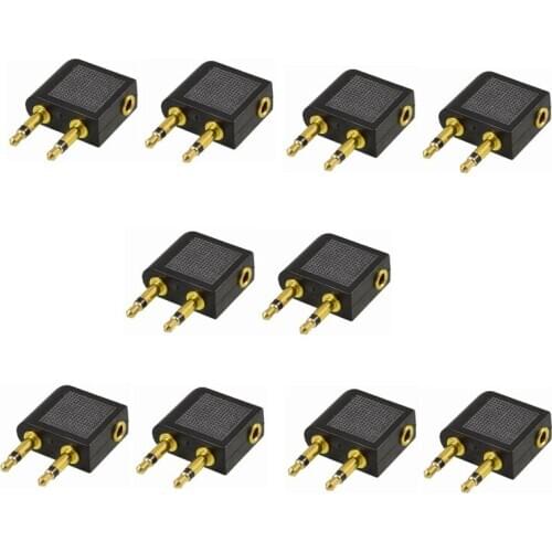 10PCS Gold Nickel plated Air Plane 3.5mm Airplane Airline Headphone Mono Audio Cable Converter Travel Jack Plug Splitter Adapter