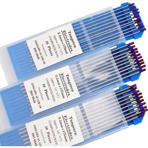 10 pcs Purple Color Code 1.6/2.0/2.4/3.0/3.2/4.0MM Composite Tungsten Electrode Head Tungsten Needle TIG Tungsten Rod for Welder