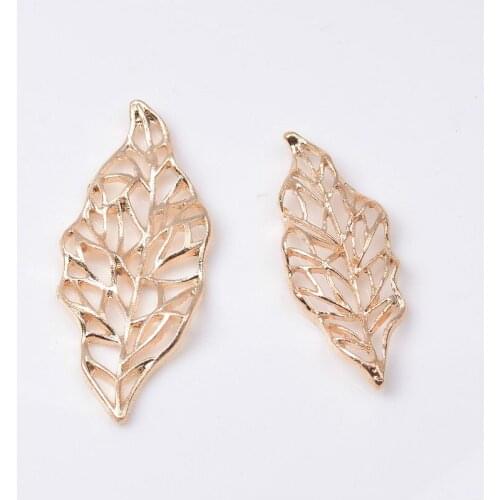 20pcs 40*15mm 48*20mm Fashion Metal Alloy KC Gold Silver Color Leaf Connectors Charm For Jewelry Making