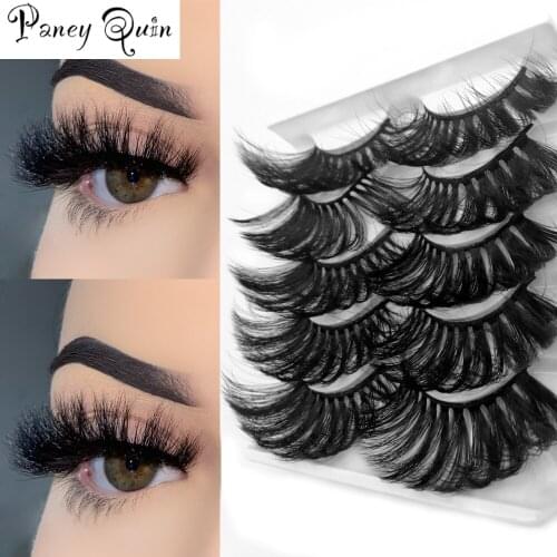 5 Pairs Makeup Thick Messy False Mink 25mm Lashes 6D Dramatic Wispy Criss Cross Lightweight Soft Doll Eyes Glam Eyelashes