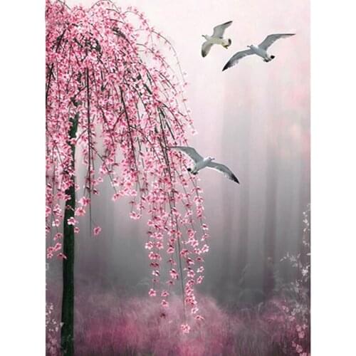 5d Diamond painting full Square Round Drill Cherry blossom lake tree flower landscape diamond mosaic diamond embroidery GG061