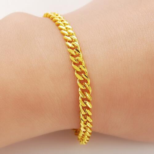 New pure gold color cable Chain Bracelets For Women girls,fashion 24k gold GP 4mm wide bracelet 16cm / 19cm long