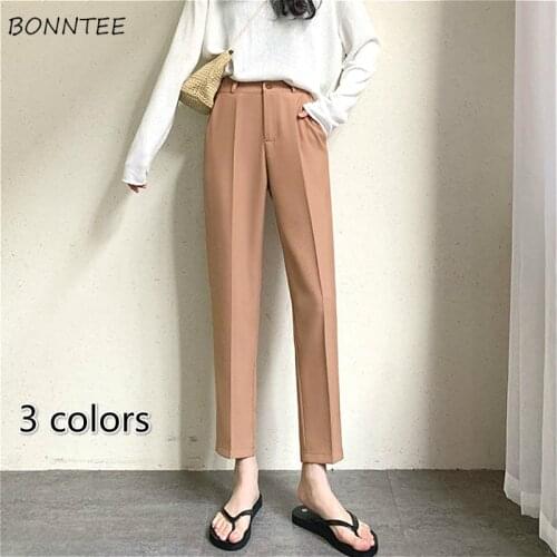 Pants Women Simple Black High Waist Office Lady Straight Trousers Summer Fashion All-match Chic Soft Elegant Business Femme Pant