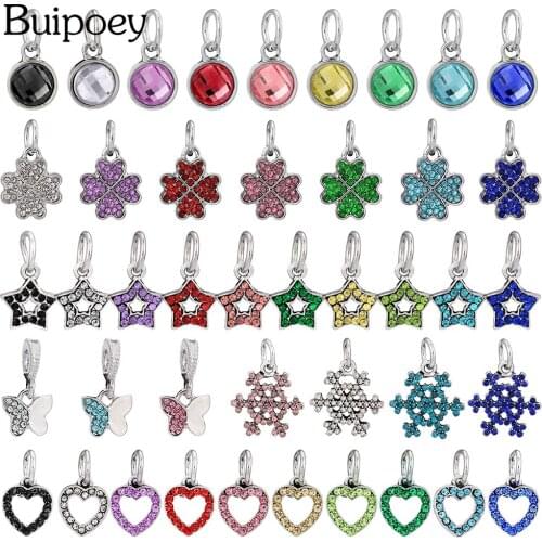 Buipoey Crystal Round Dangle Stars Heart Snowflakes Charm Fit Diy Bracelet & Necklace Lucky Leaves Pendant Jewelry Accessory