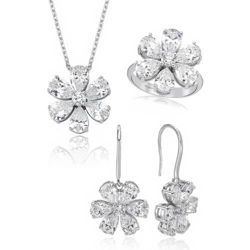 Valori Jewels Forget Me Not Set , 12 Ct Zircon White Pear Gemstone , Rhodium Plated ,925 Silver, Fine Jewelry