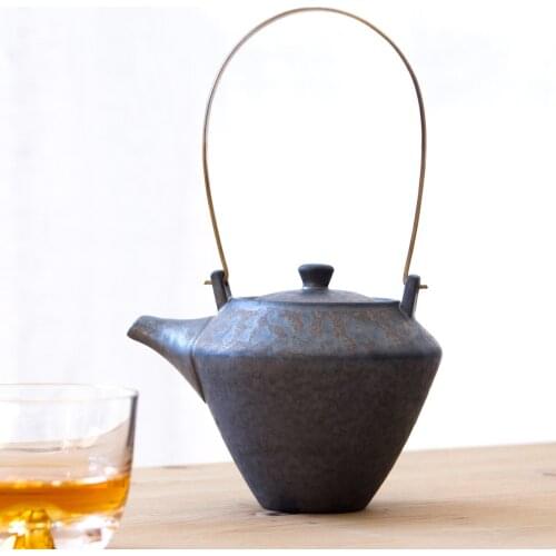 Handmade rough pottery teapot teacup KungFu tea pot cup set gilt glaze Japanese style tea ceremony teaware