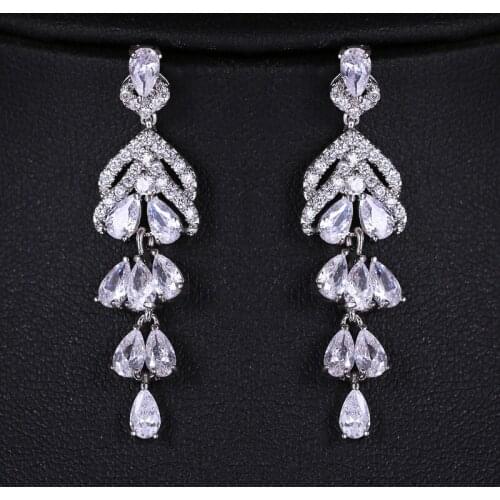 Ekopdee Luxury New Cubic Zirconia Earrings For Women Girl Trendy Long Earrings Statement Wedding Jewelry