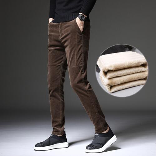 ICPANS Flannel velvet Winter Pants Men Warm Slim Thick Classic Casual Corduroy Trousers Man Black Brown 2020 New