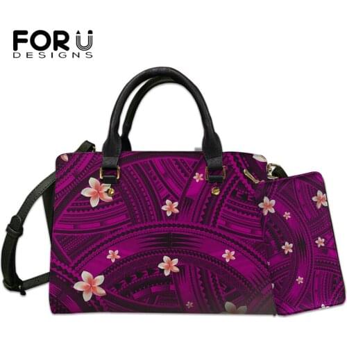 FORUDESIGNS Bags for Women Large Capacity Polynesian Flower Design Casual Ladies Shoulder Bag Female Pu Leather Handbag Clutches