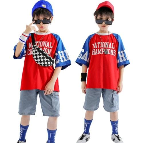 Lolanta Boys Red T-shirt Top Or Blue Shorts Costume Kids Daily Casual Wear Set Hip-hop Outfit for 4-14 Years Boys