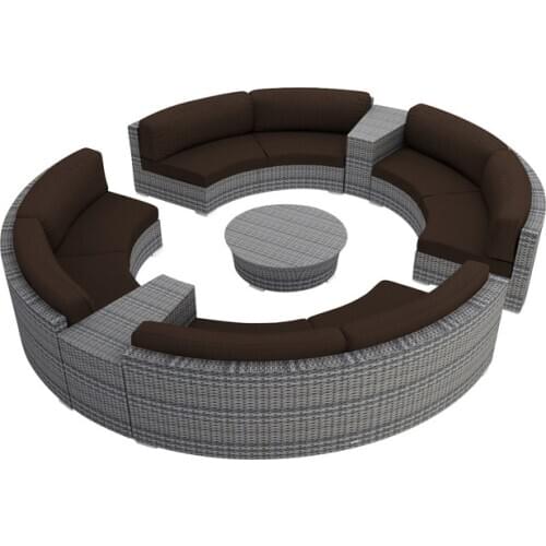 Living Room 7 Piece Outdoor Rattan Patio Round Sectional Set