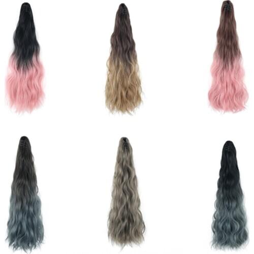 Claw on Ponytail Colorful Ombre Synthetic Women Clip in Hair Extensions Wavy Curly Style Pony Tail Hairpiece Blue Pink Hairstyle