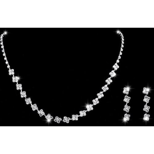 Luxury Female Crystal Square Jewelry Set Charm Silver Color Dangle Earring For Women Dainty White Zircon Wedding Chain Necklace