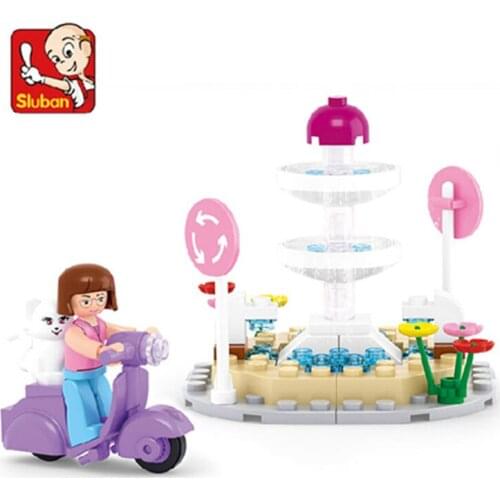 79PCS Sluban Building Blocks 0519 Simulating City Street View Fountain Small Particles Assembled Assembling Toy Gift