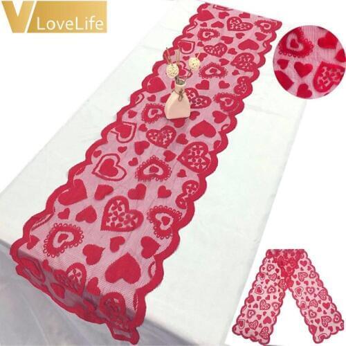 Red Heart Shaped Christmas Table Runner Tableware For Home& Living Dinner Christmas Valentines Day Party Decoration 33x183cm