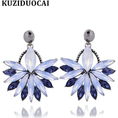 Kuziduocai New Fashion Fine Bohemia Style Jewelr Willow Crystal Ancient Silver Color Fan-shaped Stud Earrings For Women A-24