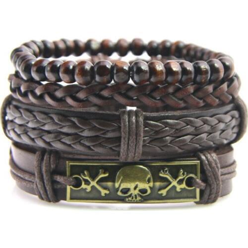 Skull Leather Bracelet Bangle for Man Multilayer Punk Charm Wrap Bracelets for Women Vintage Bracelets & Bangles Men Jewelry