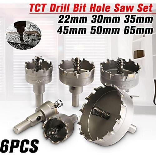 Doersupp 6Pcs HSS Hole Saw Set Carbide Tip TCT Core Drill Bit Hole Saw For Alloy Stainless Steel Cutter Power Tool Accessories