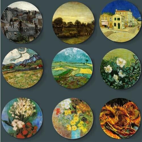 Wall Plate Netherlands Post-impressionism Oil Painting Master Van Gogh Wall Hangings Ceramic Plate Home Bar Studio Background