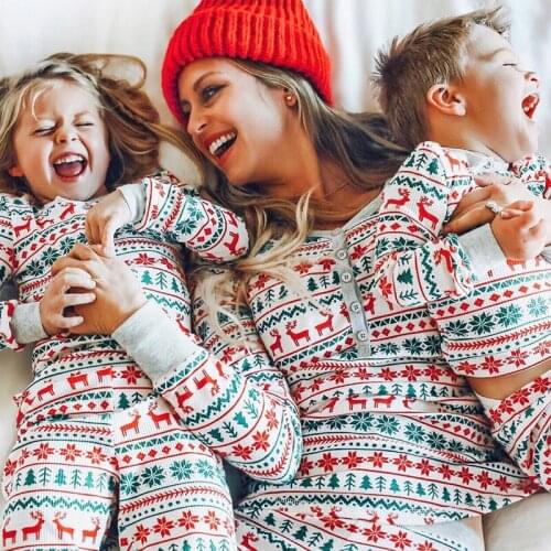 2021 Christmas New Family Pajamas Parent-child Outfit Autumn Winter Deer Adult Kids Matching Clothes Pajamas Cotton Homewear