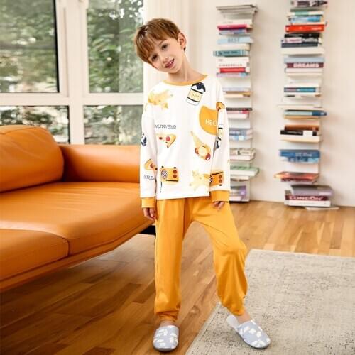2 Piece Boys Bedroom Pajamas Study Home Clothing For Children Long Sleeve Soft Cotton Sleepwear Set Kids Leisure Nighty
