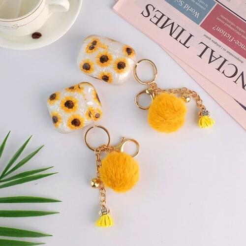 Sunflower Flower Cute Shell TPU Headset Cover For Apple airpods 1 2 For Airpods Pro 3 Bluetooth Earphone Case Hairball Key Ring