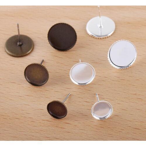 Blank Earrings Bases Cabochons 8mm 10mm 12mm Round Bezel stud Earrings Post Settings Findings DIY Crafts