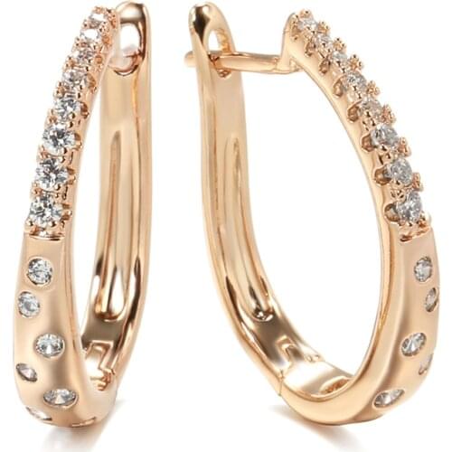 Kinel New 585 Rose Gold Earrings Fashion Jewelry 2021 Green Natural Zircon Stud Earring for Women Ethnic Bridal Wedding Jewelry