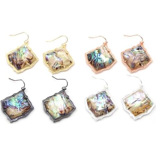 New Fashion Brown Shell inside Kite Faceted Abalone Natural Shell Stone Drop Earrings for Women