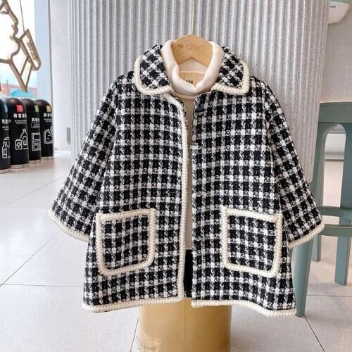 Girls' woolen cotton coat lapel fashion small fragrant bird childrens windbreaker