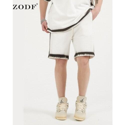 ZODF 2021 Summer Chic Men Cotton Black White Shorts Print Loose Drawstring Comfortable Shorts Brand Streetwear HY0018