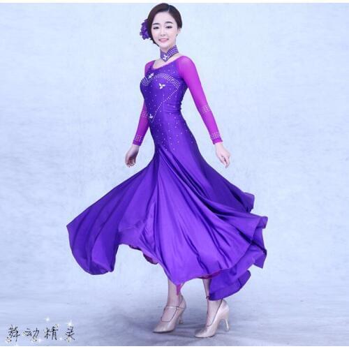 Standard Ballroom Dance Competition Dresses Rhinestone Marine Costumes For Women Black Tango/Waltz Dresses Modern Dance Dress