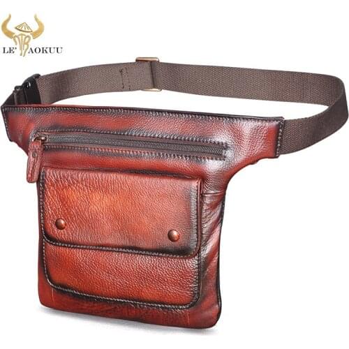 Unique Natural Real Leather Men Cross-body Sling Satchel Bag Design Travel Cigarette Case Pouch Fanny Waist Belt Bag Pack 3117