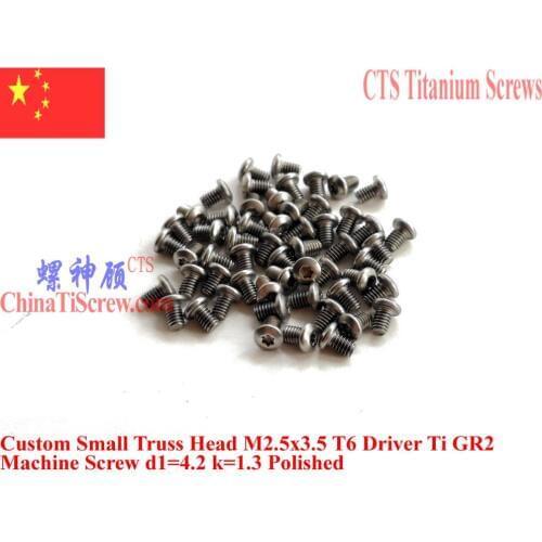 Titanium screws M2.5x3.5 Torx T6 Driver Custom Small Truss Head 25 pcs Ti GR2