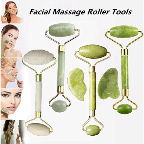 Facial Massage Roller Guasha Board Double Heads Jade Stone Face Skin Relaxation Beauty Thin Lift