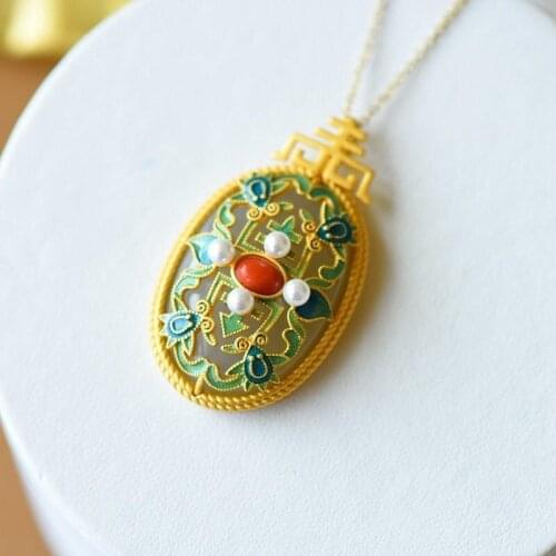 Retro Chinese Style Natural Smokey Violet Hotian Jade Pendant S925 Sterling Silver Gilding Necklace Ancient Style Burning Blue E