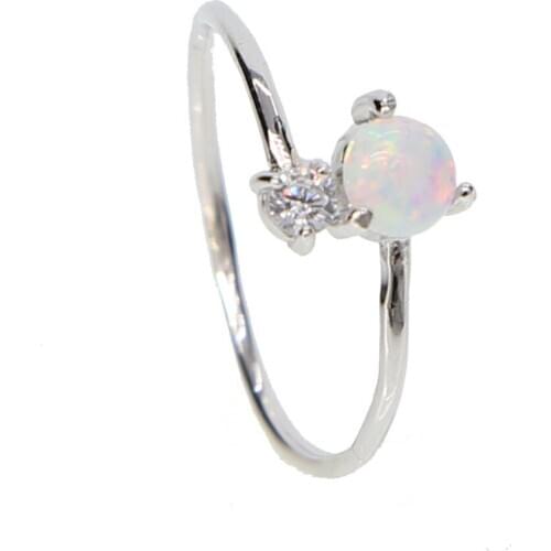 Round Zircon White Fire Opal Rings silver 925 For Women Vintage Fashion rose Gold Filled Birthstone Ring