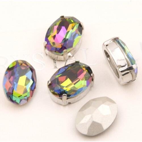 001VM 4120 K9 Oval Crystal Glass Rainbow Sew On Rhinestones With Claw Setting Glass Sew Stones For Dresses Shoes