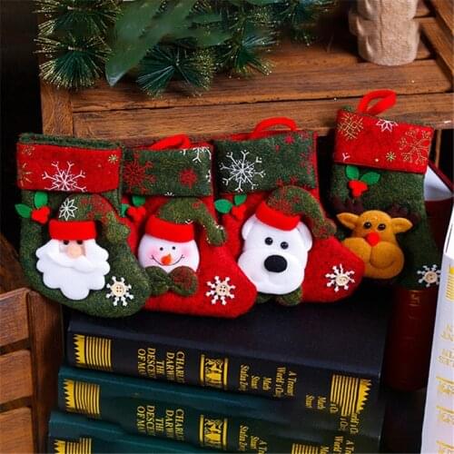 1 pcs Christmas Stockings Socks with Snowman Santa Elk Bear Printing Xmas Candy Gift Bag Fireplace Xmas Tree Decoration New Year