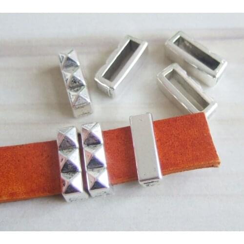 20Pcs Antique Silver Color 10mm Flat Sliders Spacer Beads For 10x2mm Leather Bracelet Jewelry Findings