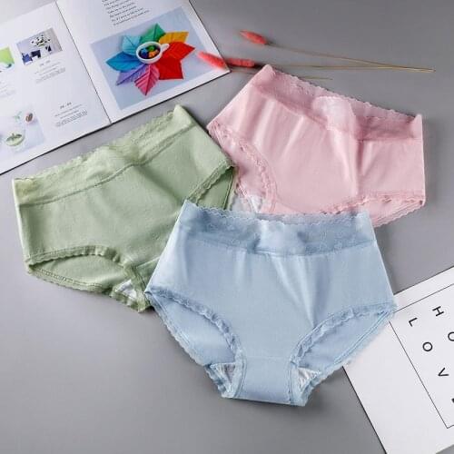 2021 New Women Underwear Solid Color Cotton Lace Love Panties Comfortable Breathable High Waist Fashion Sexy Ladies Briefs